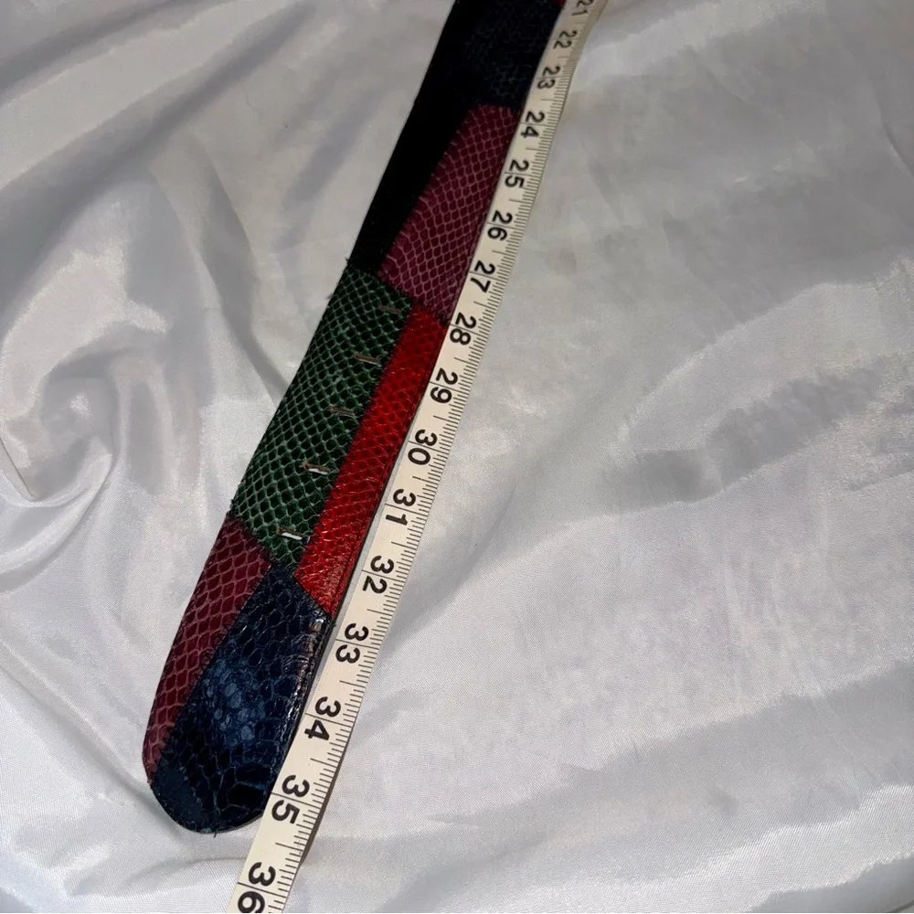 Rare Vintage Multicolor Genuine Snakeskin Belt Ladies M/L Red Green Black ‘80-90